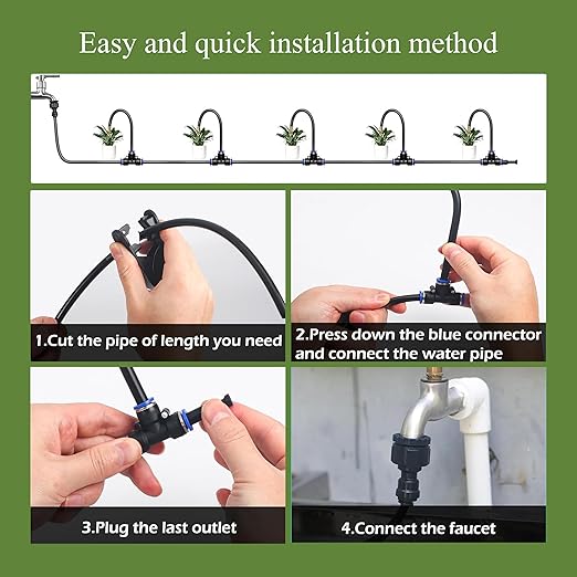 360° Adjustable Drip Irrigation System - 100FT Garden Watering System with 15 Nozzles Garden Irrigation System Greenhouse Accessories Atomizing System for Yard Lawn Plants 5/16 inch Hose