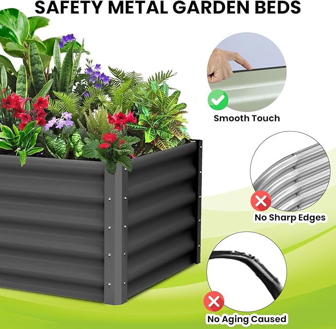 2PCS Galvanized Raised Garden Bed 6x3x1.5ft Metal Raised Garden Beds Outdoor - Heavy-Duty Planter Boxes Outdoor for Vegetables Herbs Flowers - Wave Design Open BottomDrak Grey