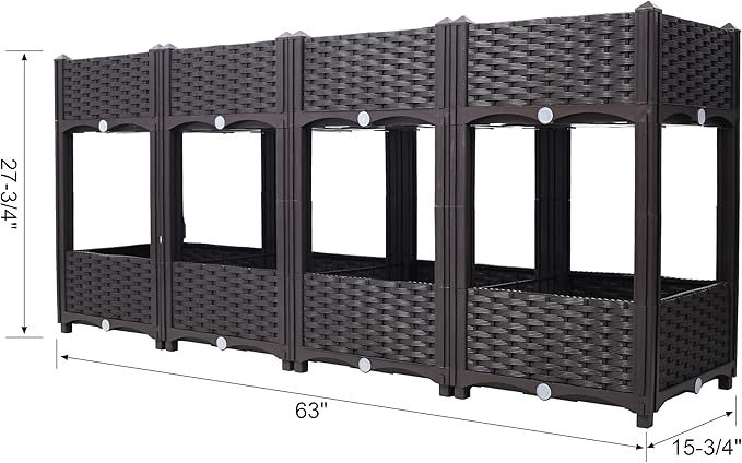 Planter Raised Beds - Elevated Planter Garden Box with Drainage Plug Raised Garden Beds for Vegetable/Flower/Herb Outdoor Standing Planter Beds Gardening Kit63x15.7x27.7 (Brown)