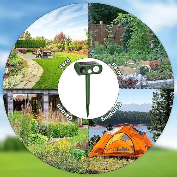 Upgraded Solar Ultrasonic Animal Repellent Outdoor Deer Repellent Devices Squirrel Cat Raccoon Rabbit Dog Deterrent Keep Skunk Away Motion Detection with Flash Light for Yard Garden Lawn 2PACKGreen