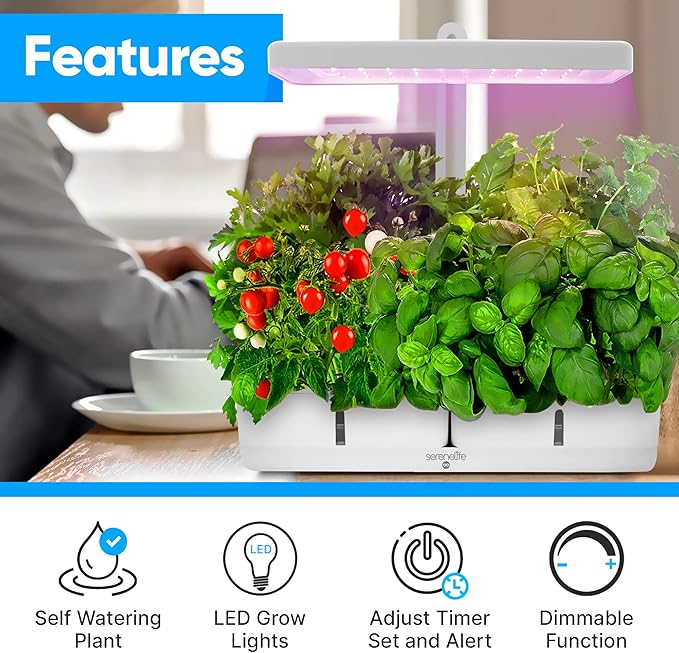 SereneLife Hydroponic Herb Garden Kit – 8 Seed Pods Included Indoor Garden with Full-Spectrum Grow Light Adjustable Height and Smart Hydroponic System