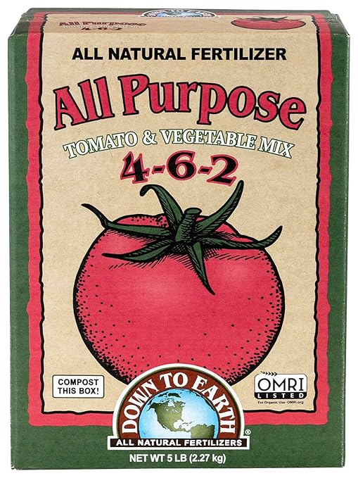 Down To Earth All Natural Fertilizers Organic All Purpose Tomato &amp Vegetable Mix - Plant Food for Tomatoes Peppers Herbs and Flowers 4-6-2 5 lb