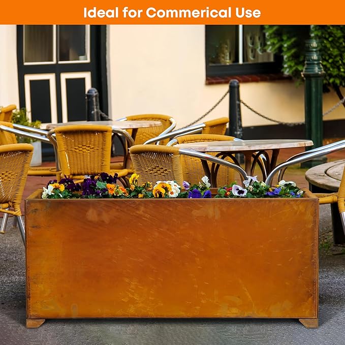 Stanbroil Corten Steel Planter Box for Outdoor Patio - 36 X12 X16 Inch Large Rectangular Metal Planter Box with Natural Rusty and Drainage Holes for Raising Flower Plants