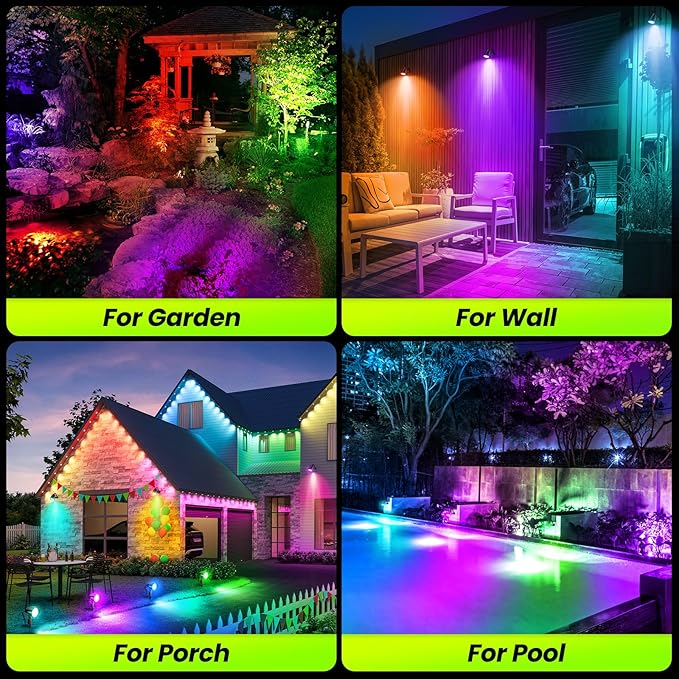 ZZXX 20W RGB Outdoor Spotlight Halloween 120V Color Changing Landscape Lights Waterproof LED Multicoloured Spotlights Dimmable Timer Memory Function with US 3-Plug in (2 Pack)