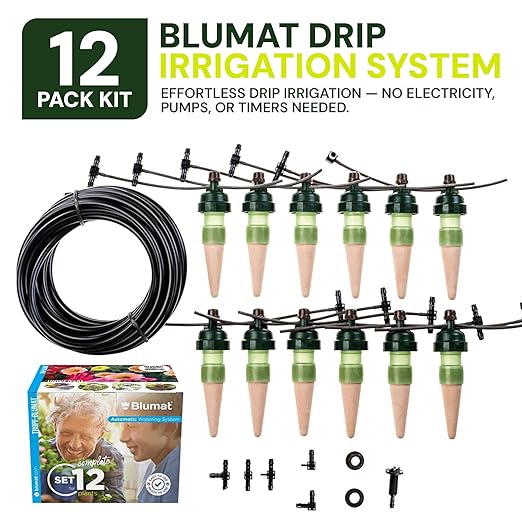 Blumat Drip Irrigation System - Tropf Medium Box Automatic Plant Watering Devices for Garden Patio and Hanging Baskets - Garden Watering System Up to 12 Plants - Effortless Hydration - 12 Pack