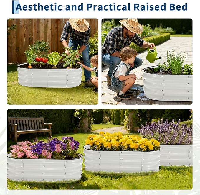 4X2x1Ft Galvanized Raised Garden Bed-Outdoor Birdies Raised Bed for Gardening Flowers and VegetablesOpen Base DrainageSafe Rubber Edging Rust-Resistant Steel