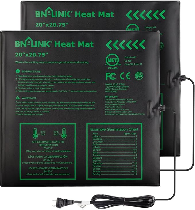 BN-LINK Seedling Heat Mat Warm Hydroponic Heating Pad Waterproof 20 x 20.75 for Seed Starting Greenhouse and Germination 2 Pack