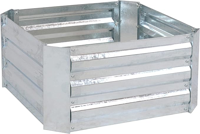 Sunnydaze Silver Corrugated Galvanized Steel 24 x 11.75 Square Planter and 40.5 x 11.75 Hexagon Raised Garden Beds for Vegetables Plants and Flowers