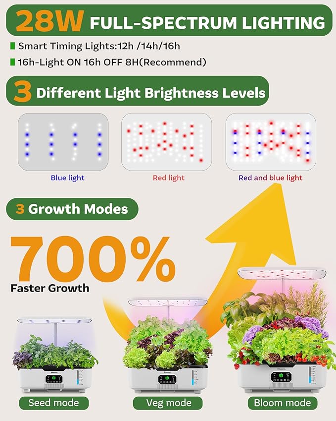 Misting Hydroponic Growing System Kit 15-Pods Indoor Smart Herb Garden Planter with LCD Touch Panel 6L Large Tank for Herb/Vegetables/Flowers/FruitsGardening Gifts for Women Men Beginners-White