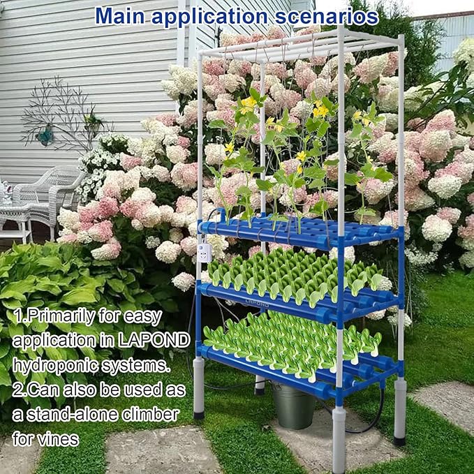 Block Light Hydroponics Growing System Kit with Plant Climbing Frame108 Plant Sites 3 Layers Food-Grade PVC-U Pipes for Leafy VegetablesFruits Herbs(Deluxe Version)