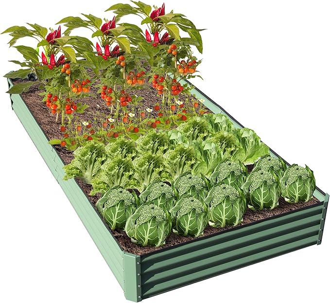 Domi Galvanized Raised Garden Bed 8x4x1Ft Thickening Metal Planter Box for Vegetables Bottomless for Backyard Outdoor 1 Deep w/ 228 Gallon Capacity - Green