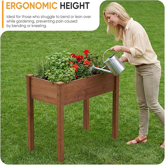 NEWBULIG Raised Garden Bed with Legs 34x18x30inElevated Wood Planter Box Stand for Outdoors Garden Balcony Courtyard Natural Wood 400 Pound Capacity for Planting Herbs Flowers Vegetables Brown