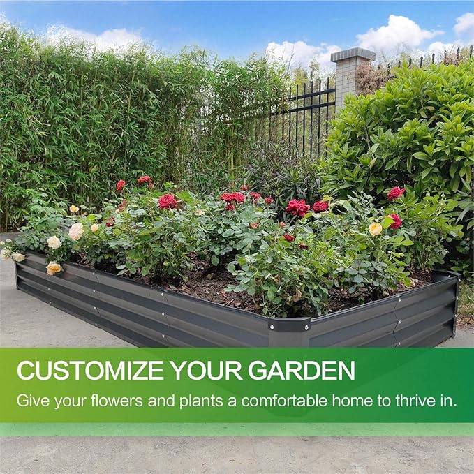 GARDMAX 8x4x1FT Galvanized Raised Garden Bed Kit Metal Planter Boxes Outdoor with Easy Assembly Large Garden Bed for Vegetables Fruits Flower Herbs Rectangle Dark Gray
