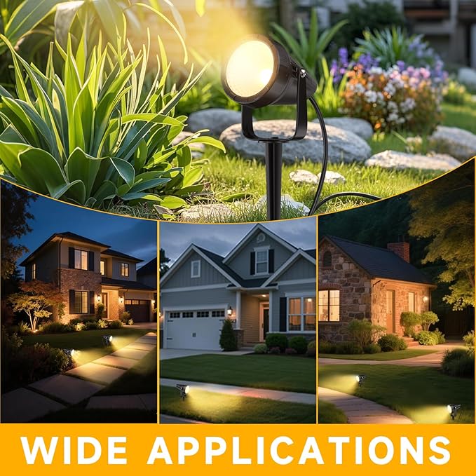 Outdoor Landscape Lighting - 24Pack Outdoor Spot Lights with Connectors &amp Transformer for Yard Plant Lawn Tree Flags House Garden Fence - 7W Warm Yellow 3000K Spotlights with IP65 Waterproof