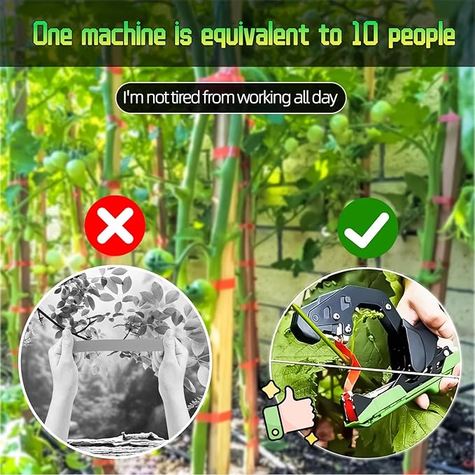 Plant Tying Machine 20 Tapener Tying Tool Plant Tying Tool with Spare Blade and a Box of Staple for Quick Bundling of Tomatoes Grapes and Vegetables (Green)