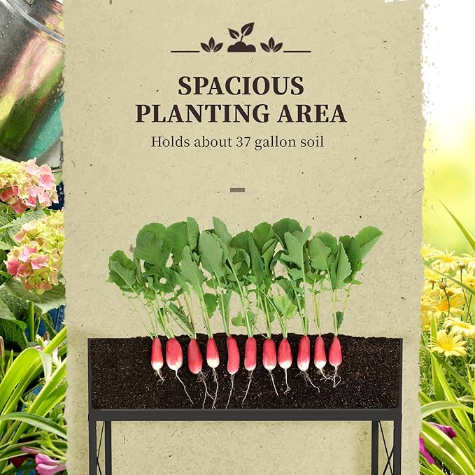 Outsunny Raised Garden Bed with Galvanized Steel Frame Storage Shelf and Bed Liner Elevated Planter Box with Legs for Vegetables Flowers Herbs Black