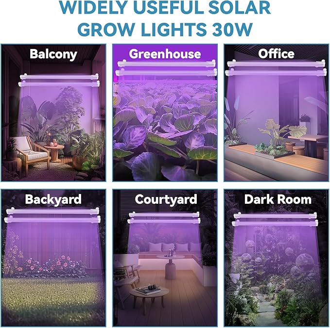 Solar Grow Lights for Outdoor Plants Adjust Gooseneck Grow Light for Indoor Plants Solar Plant Grow Light for Indoor Garden Balcony Greenhouse Herbs Vegetables Flowers Potted (30W)