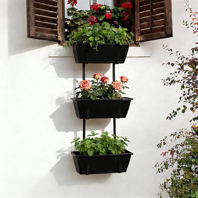 OYEAL Railing Planter Box 3 Tier Vertical Window Boxes Planter Raised Garden Bed