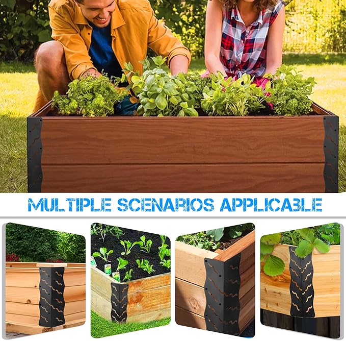 Set of 8 Raised Bed Edging BracketCorner Brackets with Wood Screws Rust Resistant Metal Connectors 11 x 3 x 3 for 20-24 Beds Raised Bed Corners for Vegetable Planter Garden Matte Black