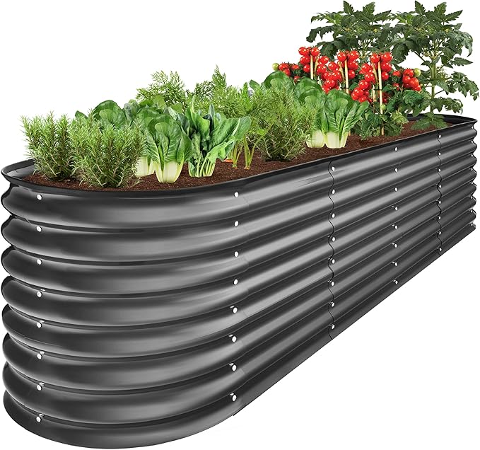 Best Choice Products 8x2x2ft Metal Raised Garden Bed Oval Outdoor Deep Root Planter Box for Vegetables Herbs w/ 4 Support Bars 215 Gal Capacity - Charcoal
