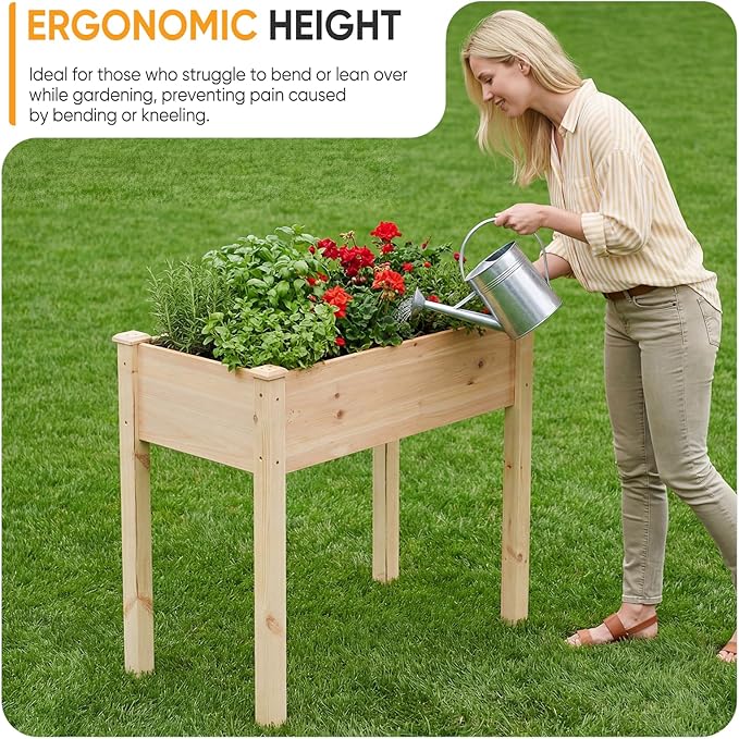 NEWBULIG Raised Garden Bed with Legs 34x18x30inElevated Wood Planter Box Stand for Outdoors Garden Balcony Courtyard Natural Wood 400 Pound Capacity for Planting Herbs Flowers Vegetables