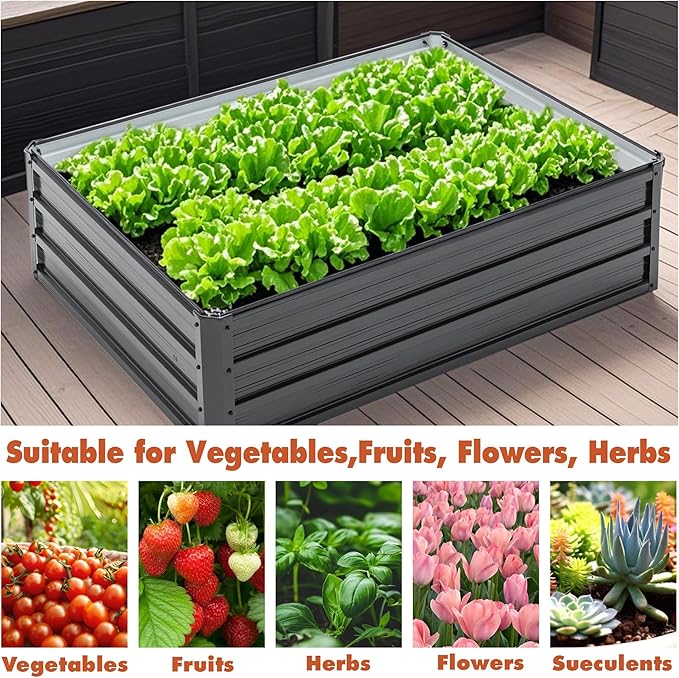 4x3x1ft Metal Raised Garden BedDeep Root Outdoor Galvanized Planter BoxPatio Kit Planting Beds for Vegetables Flowers HerbBlack