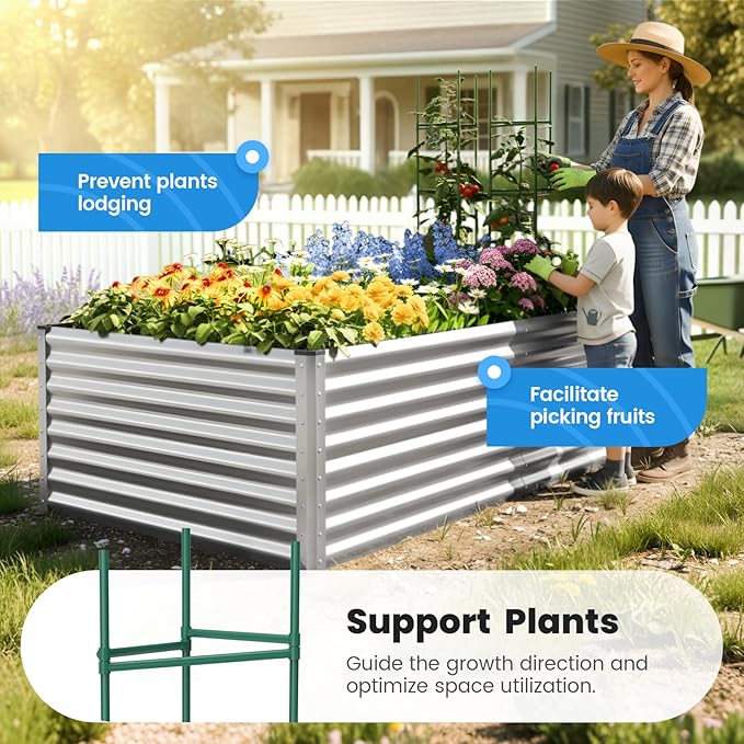 Quictent Galvanized Raised Garden Bed 8x4x2 Ft Tall Metal Planter Box for Vegetables Outdoor Bottomless for Backyard 2 Tomato Cages Included 22.04 Deep (Silver)