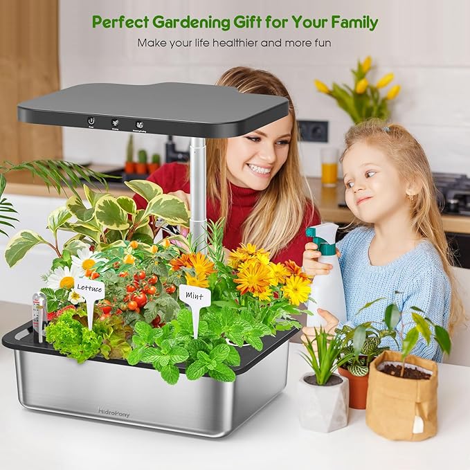 Indoor Garden Hydroponics Growing System: 15 Pods Stainless Steel Herb Garden Kit with Grow Light Plant Germination Kit 6L Large Tank Quiet Pump Auto Timer Christmas Gardening Gift for Women