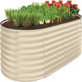 Best Choice Products 4x2x2ft Outdoor Metal Raised Garden Bed Oval Deep Root Planter Box for Vegetables Flowers Herbs and Succulents w/ 101 Gallon Capacity Rubber Edge Guard - Beige