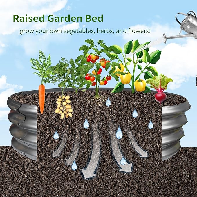 Galvanized Raised Garden Bed Round Metal Planter Box for Vegetables 2x2x1ft Outdoor Gardening Kit Flower Helb