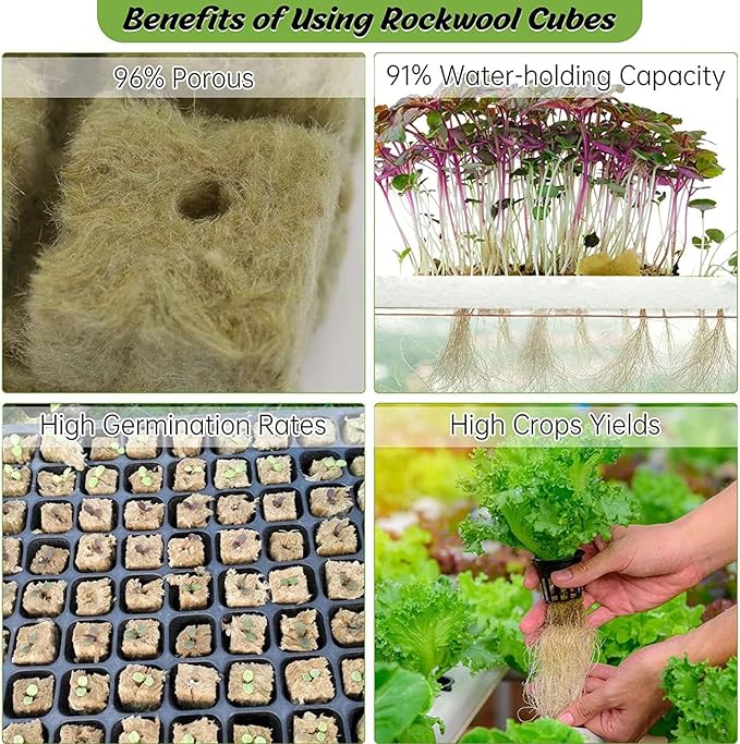 72 Set 1 Inch Rockwool Cubes with 2 Inch Net Pots for Hydroponics Growing System Good Water Absorption Hydroponics Mesh Net Cup Kit for Garden