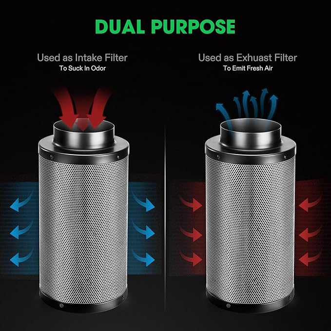 VIVOSUN 6 Inch Air Carbon Filter Smelliness Control with Australia Virgin Charcoal for Inline Fan Grow Tent Smelliniss Scrubber Pre-Filter Included Reversible Flange 6x 16 Black