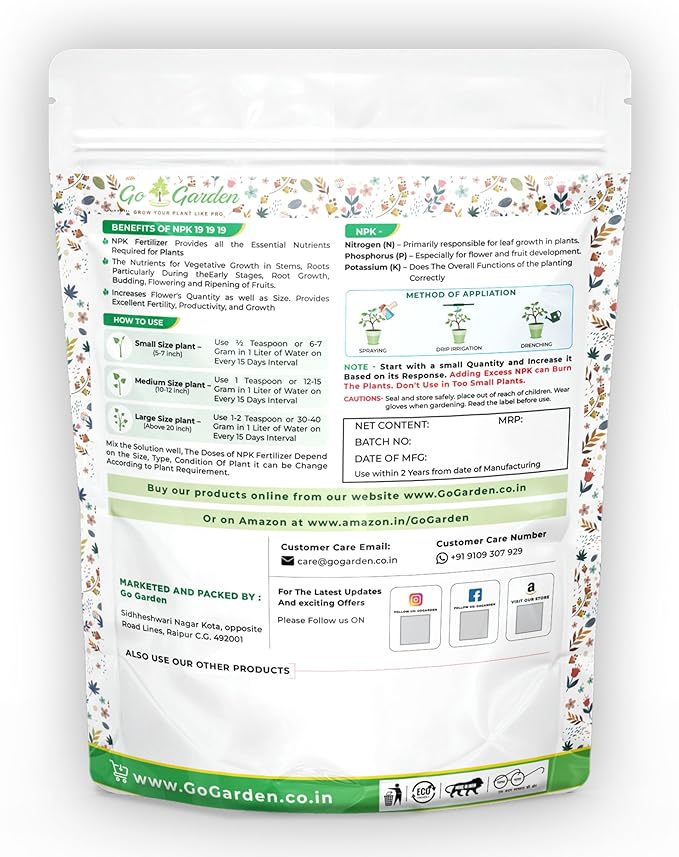 Go Garden Npk 19 19 19 for All Plants Growth Plant Food for Plants and Gardening Purpose 950 Grams Pack Powder