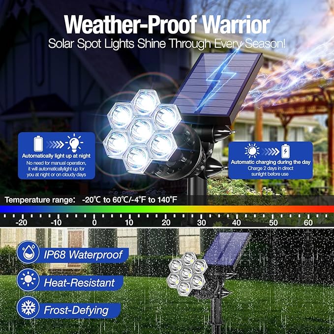 Solar Spot Lights Outdoor 1000LM IP68 Waterproof Solar Lights Outdoor with 7x360° Adjustable Metal Hose 4 Lighting Modes Spotlights for Garden Pathway Yard Landscape 4 Pack (Cool White)
