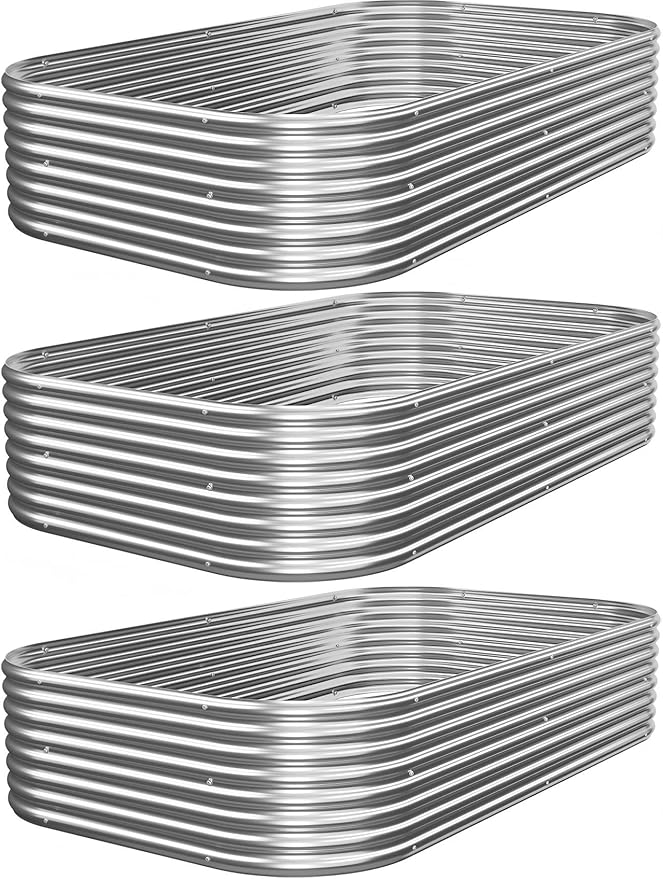 3pcs 8x4ft Galvanized Raised Garden Bed Outdoor Metal Raised Beds for Vegetables Above Ground Garden Box for Flower Steel Garden Bed for Gardening
