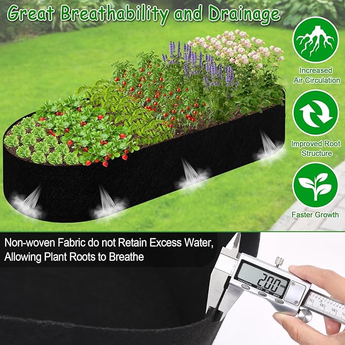 2mm Thick Fabric Garden Grow Bed Bags 4x2x1 Ft Liners Designed For Outdoor Metal Raised Garden Beds 60 Gallon Capacity Oval Large Vegetable Growing Boxes