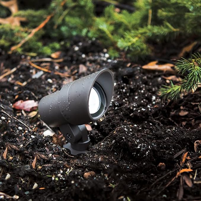 WAC Landscape Lighting LED 12V Small Size Accent Light with Adjustable Beam Angle and Integral Brightness Control 50-420 Lumens 3000K Warm White Built-in LED in Bronze