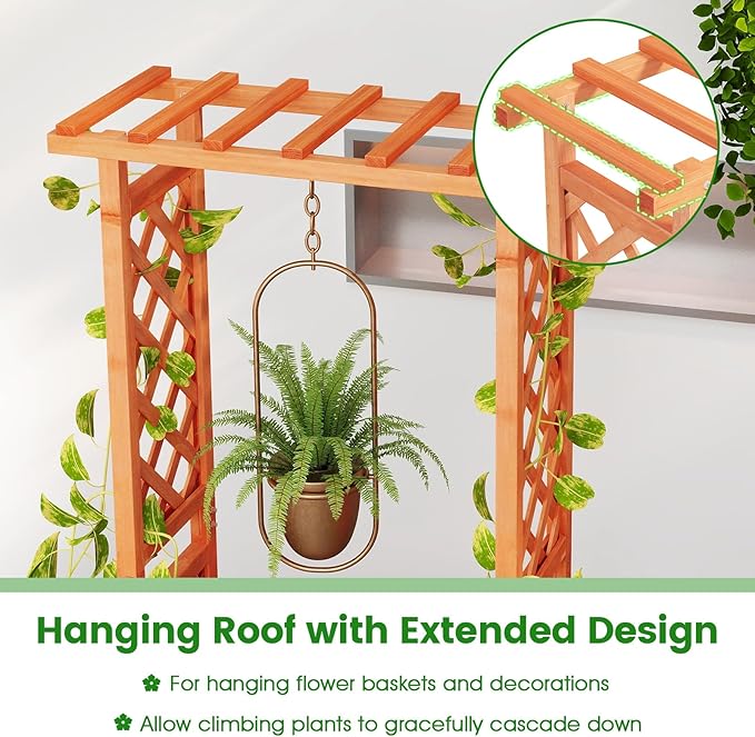 HAPPYGRILL Raised Garden Bed with Trellis Wood Elevated Garden Bed with Hanging Roof Planter Box Drainage Holes for Climbing Plants Flowers Vegetables 31 L x 14 W x 60 H