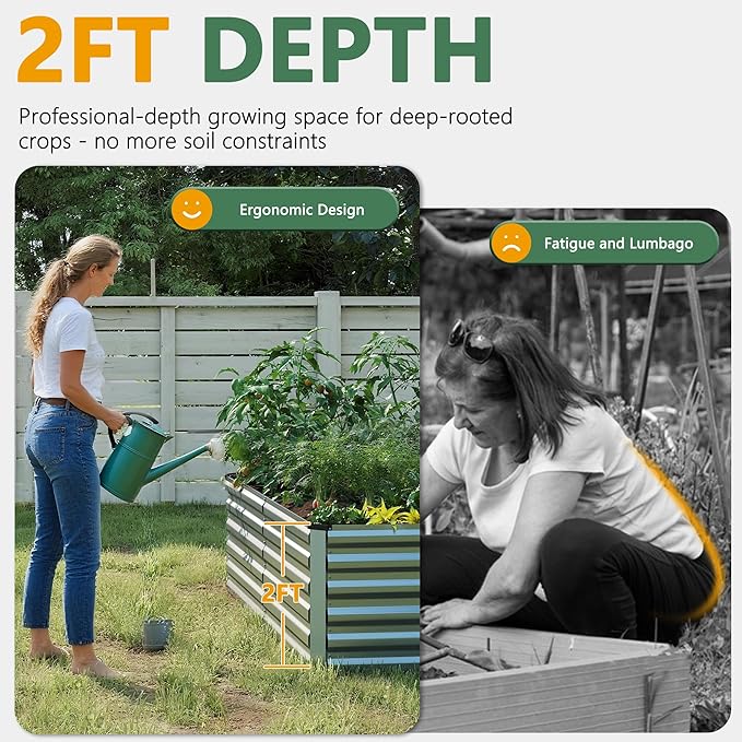 FOOWIN 2pcs 8x4x2ft Galvanized Raised Garden Bed Planter Raised Garden Boxes Outdoor Large Metal Raised Beds for Gardening Garden Bed for Vegetables Flowers Herb478 Gallon Capacity Silver