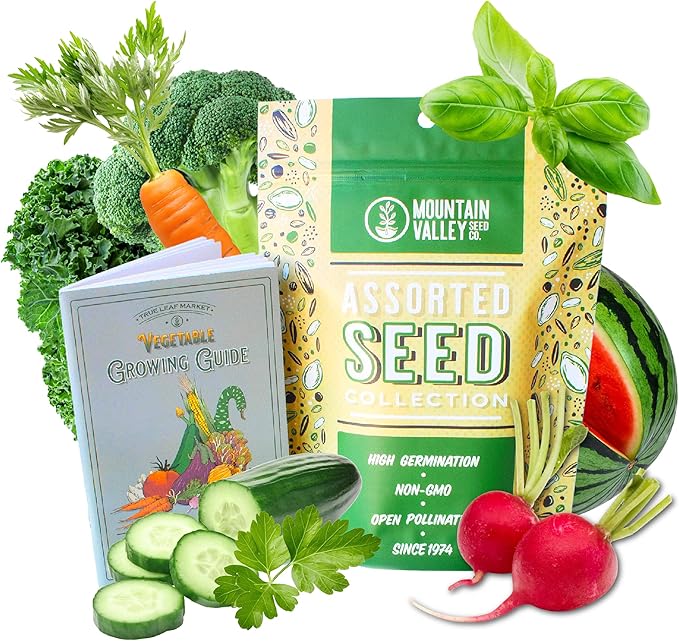 10 Assorted Organic Vegetable Seeds for Planting - ~3200 + Heirloom Non-GMO Fruit Seeds Herb Seeds &amp Vegetable Seeds - with Grow Guide - Broccoli Basil Watermelon Cilantro Carrot Kale &am