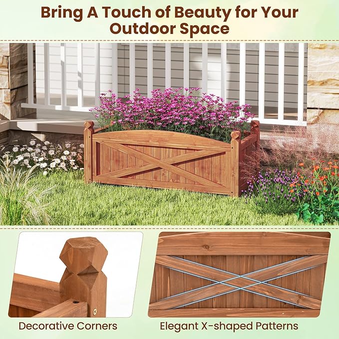 Giantex Wooden Raised Garden Bed w/ 5 Drainage Holes Elevated Rectangular Outdoor Planter Box for Flowers Herbs Vegetables Wood Gardening Container for Patio Garden Yard Balcony 36'' x 16'' x 15''