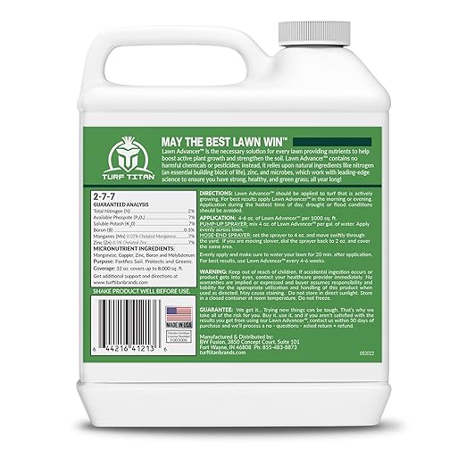 Turf Titan Lawn Advancer – Green Lawn Booster and Lawn Fertilizer (32 oz) – Fast Acting Grass Fertilizer w/Tri-Action Formula – Fertilizer Concentrate for Grass Growth - Covers up to 8000 Sq F