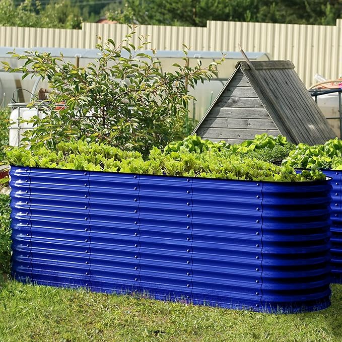 Olle Galvanized Raised Garden Beds 32 Tall Metal Plant Boxes for Outdoor Vegetables 12-in-1 Garden Bed Cobalt Blue