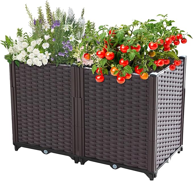 Raised Garden Bed Planters for Outdoor Plants Raised Beds for Gardening Plastic Planter Raised Beds for Planting Outdoor Plant Vegetables Flowers Fruits and Plants 31.5(L) x 15.7(W) x 20.4(H)