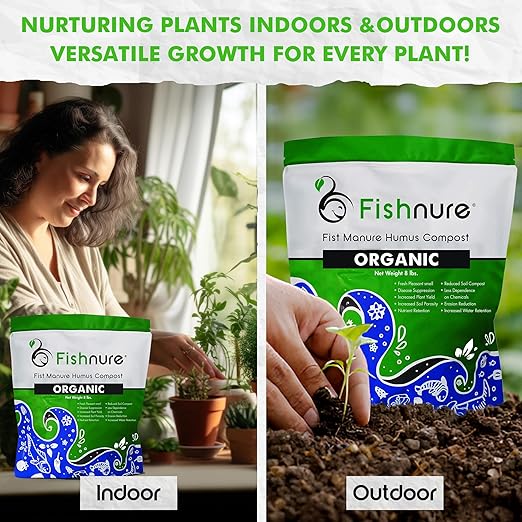 Fishnure - Humus Fish Compost Fertilizer for Indoor Plants Outdoor Houseplant Fertilizer Supports Natural Production of Plant Food for Houseplants Gardening Essentials Gardener Gifts 8 lbs