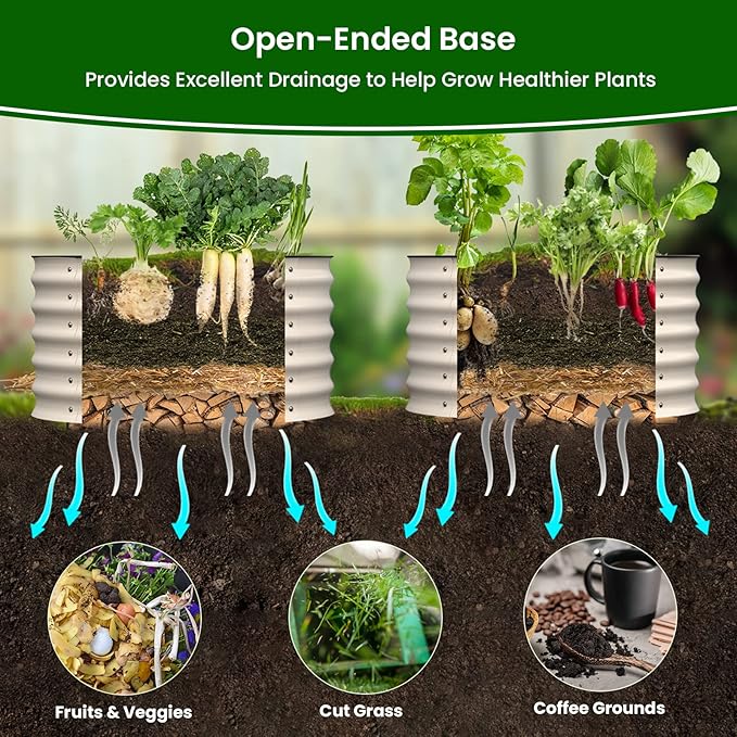 Olle Twin Round Raised Beds for Gardening Galvanized Planter Box for Vegetables Metal Raised Garden Bed Easy Setup Round Metal Raised Bed for Urban Farming Ivory 24 X 17