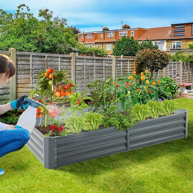 Land Guard 6×3×1ft Galvanized Raised Garden Bed Kit for Vegetables Galvanized Large Metal Planter Raised Garden Boxes Outdoor(Modern Grey)…