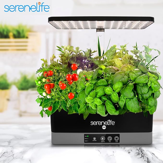 SereneLife Smart Starter Kit-Hydroponic Herb Garden Indoor Plant System w/Height Adjustable LED Grow Lights 6 pods 3 Modes-Home Kitchen Bedroom Office SLGLF130 (Black)