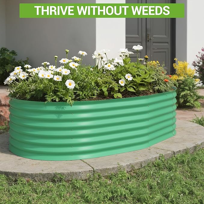IDEALHOUSE 4x2x2 Ft Galvanized Metal Raised Garden Bed 24-Inch Tall Outdoor Planter Box for Vegetables Flowers &amp Herbs Rust-Resistant Garden Beds for Backyard Patio or Balcony Green