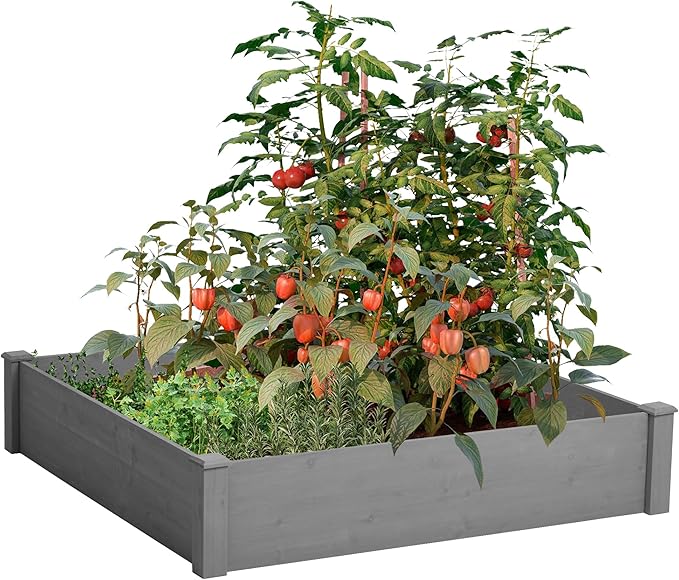 Wooden Raised Garden Bed for Outdoor 48x48x10 Inches Floor Planter Box with Tool-Free Assembly